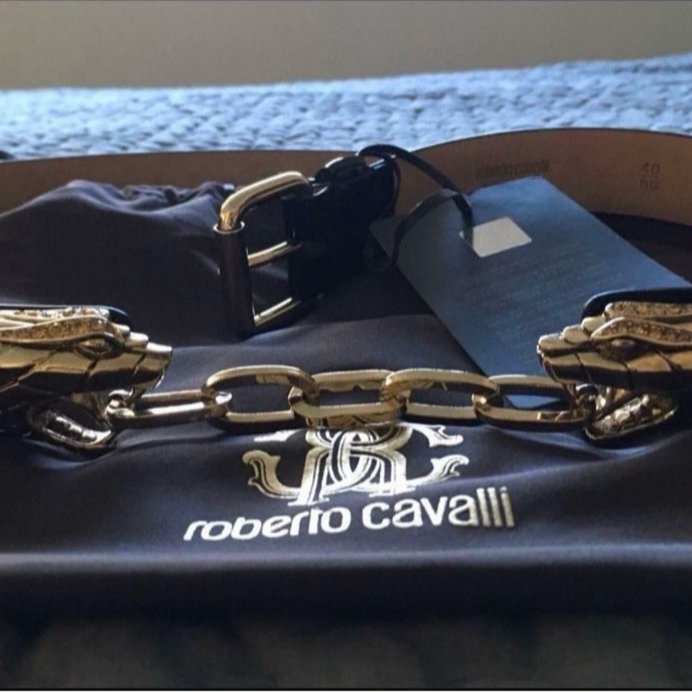 New Roberto Cavalli Gold Tone Snake Head Chain Women's Belt 40/80 Local Pick-up
